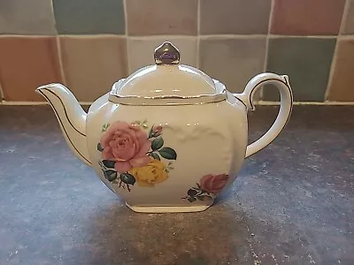 Buy Sadler England Pink Yellow Cabbage Rose Cube Gold Trim Teapot. Vintage • 49£