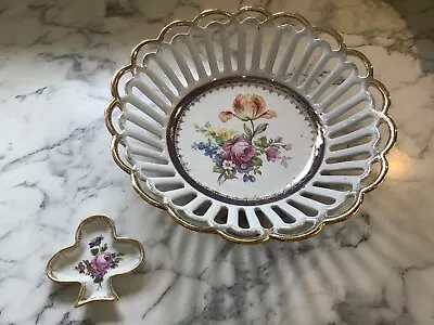 Buy Mid 20th Century Dresden China Pierced / Lace Bowl. + Dresden Pin Dish VGC Used. • 28£