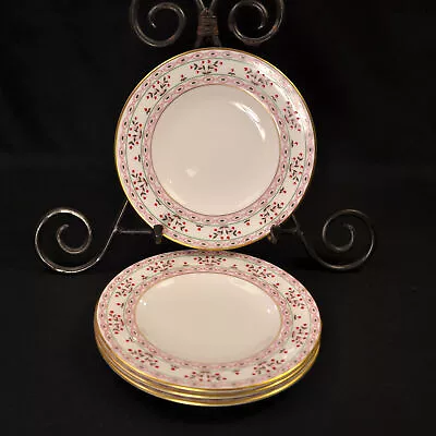 Buy Royal Crown Derby 4 Bread & Butter Plates Brittany Floral Red White W/Gold 1972 • 75.76£