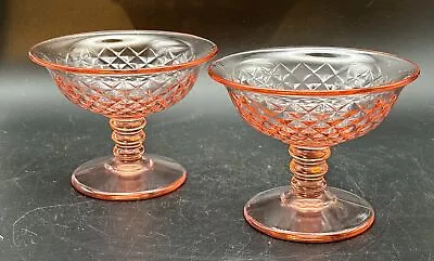 Buy Vtg Pair DIAMOND Quilted Pink Depression Imperial Glass 1930s Coupe Champagne • 24.11£