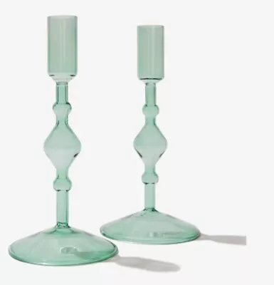 Buy POKETO Set Of 2 Green Hand Blown Glass Candle Stick Holders New In Box B52 • 19.50£
