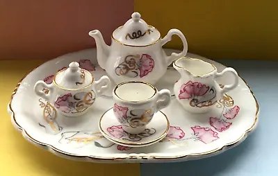 Buy Vintage Chown Miniature Bone China Tea Set For One & Tray,Pink Sweet Peas & Gold • 29.95£