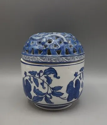 Buy Vintage Oriental Stoneware - Oriental Blue & White - Pot Pourri Vase • 14£