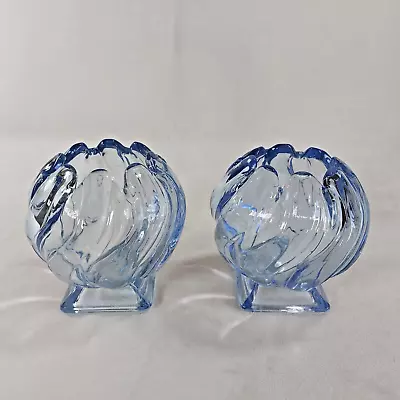 Buy Bagley Equinox Posy Bowl Vase Blue Glass X2 Art Deco Pattern 3061 10cm Vintage • 24.95£