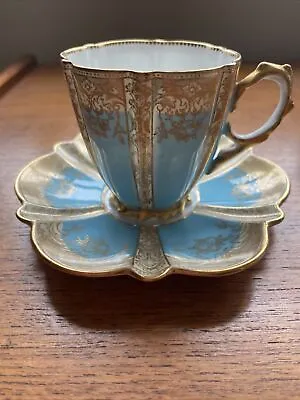 Buy Rare Antique AYNSLEY Demitasse Cup And Saucer Duo Turquoise Gold And White • 69.99£