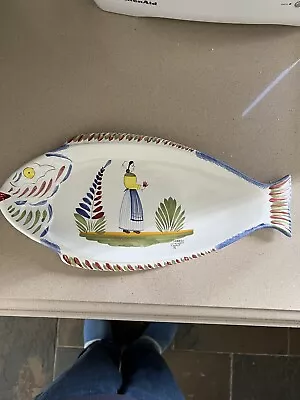Buy Henriot Quimper Keraluc 16” Long Fish Platter With Breton Woman • 63.56£
