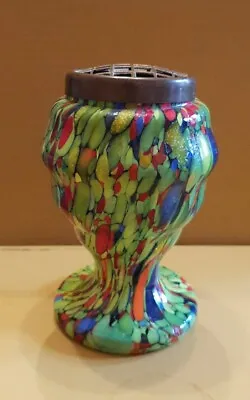 Buy Antique Czechoslovakian Art Deco Bohemian Rainbow Spatter Glass Vase • 20£