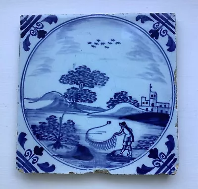 Buy Antique Blue And White Delft Tile • 37£