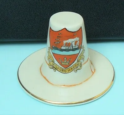Buy CARLTON Crested China - Miniature LADY'S WELSH HAT Crested For MILFORD HAVEN • 4.01£
