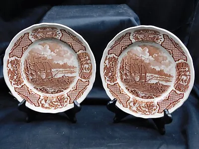 Buy Alfred Meakin Fair Winds Brown Salad Plates Set Of 2 • 18.92£