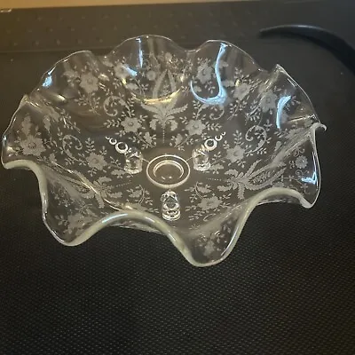 Buy Vintage Clear Etched Glass Floral Serving Bowl With Scalloped Edges Footed 9 3/4 • 7.20£