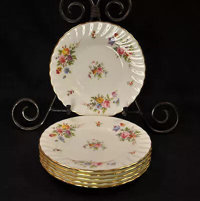 Buy Minton 6 Bread & Butter Plates Marlow S309 Fluted Swirl Floral Gold 1968 MCM • 57.89£