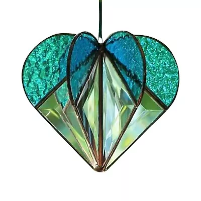 Buy 3D Heart Stained Glass Suncatcher Pendant Ornaments Multi-Sided Heart Pendant • 9.32£