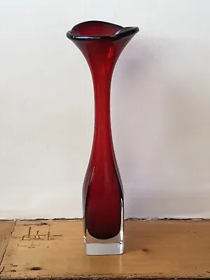 Buy Vintage 32cm Aseda Swedish Art Glass Cased Red Trumpet Vase Bo Borgstrom, Scandi • 18£