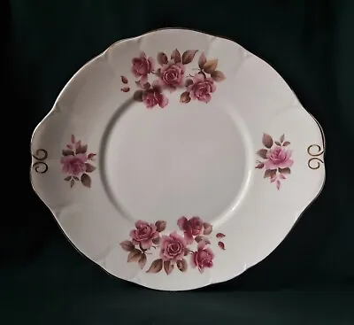 Buy Duchess Cake Plate Bone China Serving Platter In White And Gold With Pink Roses • 31.95£