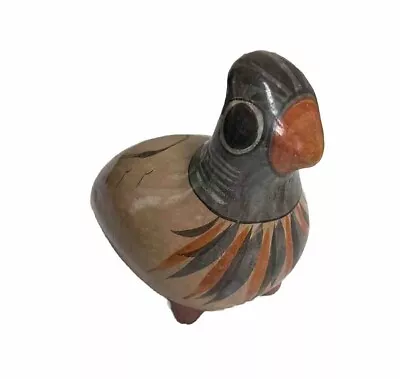 Buy Tonala Mexican Folk Art Hand Painted Pottery Bird Gray Orange Crane • 17£