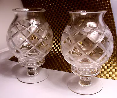 Buy Pair Irish Cut Crystal Hurricane Globe Candle Holders, 7  T, 4 1/2  W • 18.90£