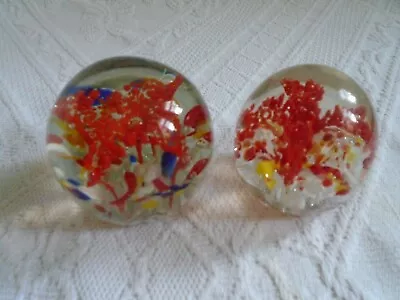 Buy Murano - 2 Small Art Glass Paperweights - Red Clusters • 10£