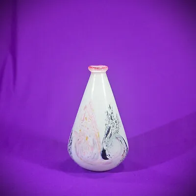 Buy Beautiful White Mdina Glass Vase With Pink And Black Detailing Approx 11cm Tall • 7.50£