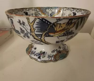 Buy Antique English Footed Punch Bowl. Large. Japanese Folklore Transferware • 375£