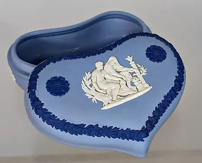 Buy Wedgwood Tri-Colour Blue Jasperware Pottery Heart Shaped Lidded Trinket Box • 22.95£