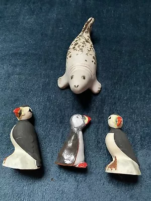 Buy Trio Of Puffin Figures, 1 Ark Pottery, 2 Seastrand I.O.S. & Seal, Animal Friends • 12£