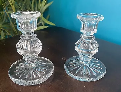 Buy Pair Of Vintage Crystal Candlestick Holders Pressed & Cut Glass Decorative • 22.99£