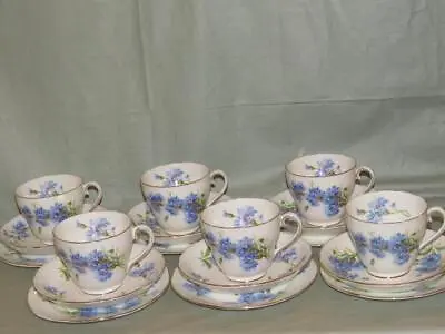 Buy 6 Adderley Cornflower Bone China Trios Tea Cups, Saucers & Side Plates H487 • 25£