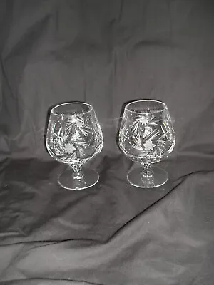 Buy Two Large Pinwheel Design Cut Glass Brandy Glasses • 15£