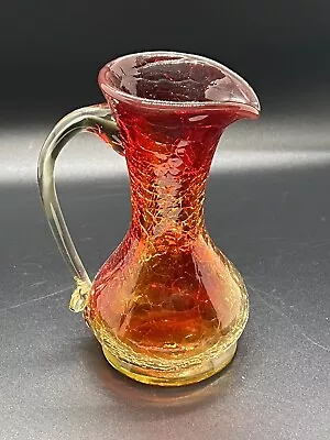 Buy Vintage 5 Inch Hand Blown Amberina Crackle Glass Mini Pitcher Orange Red Kanawha • 14.46£