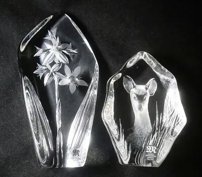 Buy 2 X Swedish Mats Jonasson Lead Glass Crystal Paperweight Sculptures With Labels • 14.99£