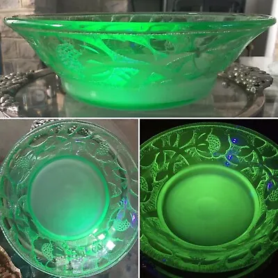 Buy 👀rare Antique Daum Uranium 12” Signed Cameo? Etched Glass Fruit Dish Punch Bowl • 490£