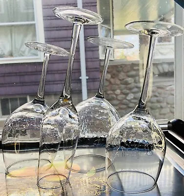 Buy Mid Century Angled Rim Crackle Balloon White Wine Champagne Flute Mix Set Of 4 • 94.49£