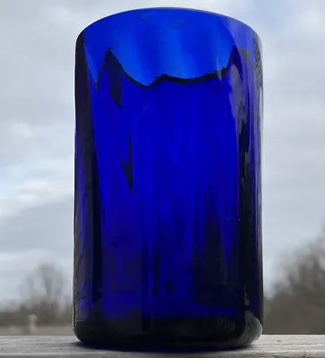Buy Hand Blown Cobalt Blue Drinking Glass 14oz  4-7/8” Tall 3-1/8” Diameter Vtg • 9.59£