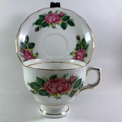 Buy RARE Vintage ColClough Pink Cabbage Roses Teacup And Saucer 1950s • 9.49£