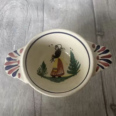 Buy Vintage Quimper French Blue Pottery Soup Bowl Woman Small #2 • 29.90£