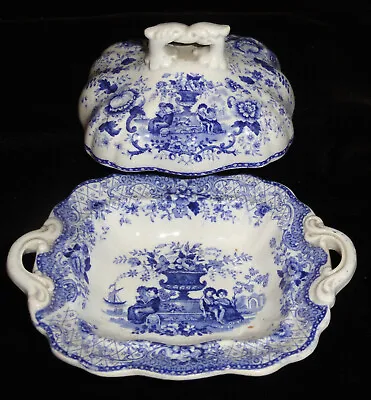 Buy Staffordshire Child Blues Miniature 2pc VegTureen LEARNING LESSONS Ridgway 1835 • 72.32£