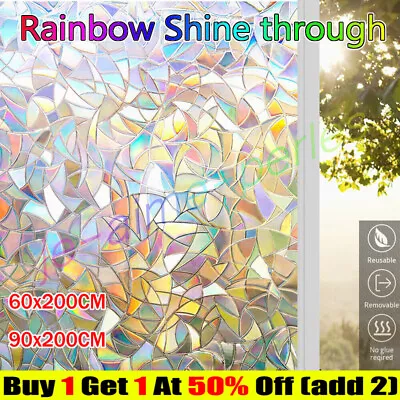 Buy Rainbow Frosted Window Film Privacy Stained Cling Static Glass Sticker Decor 2M • 7.67£