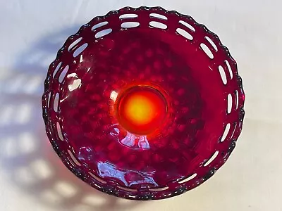 Buy Fenton Basket Weave Ruby Amberina Open Lace Shallow Bowl 6 ½” Dia Exc Unmarked • 26.95£