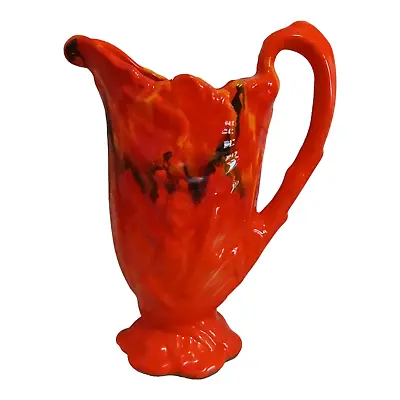 Buy Glazed Pottery Warm Orange Drip Pitcher Vase 10  Home Decor Swirl Abstract • 19.20£