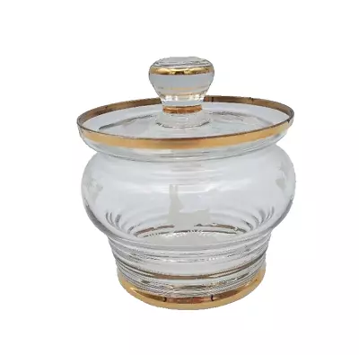 Buy Clear Glass Preserve Pot With Leaping Hare Design, Vintage Gold Gilt Storage Jar • 0.99£