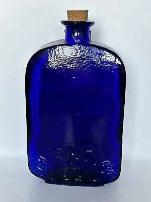 Buy Vintage Cobalt Blue Glass Bottle Floral Embossed • 19.95£
