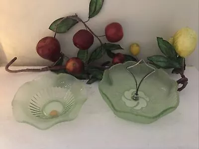 Buy 2 Art Deco Green Frosted Bonbon Bowls Serving Desserts Dishes Tynside Glassware • 12£