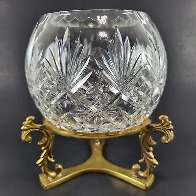 Buy Vintage Cut Crystal Rose Bowl W/ Brass Stand • 27.48£