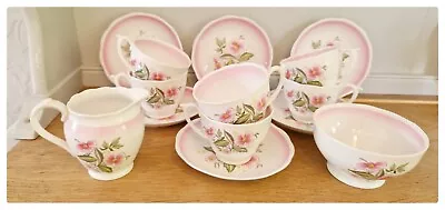 Buy Vintage Rosyln Bone China Tea Set 14 Piece Pink Floral Sugar & Milk Ex Condition • 18.99£