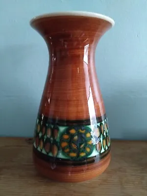 Buy Vintage JERSEY POTTERY VASE Tall Brown Glazed With Absrract Flower Design 20.5cm • 5.99£