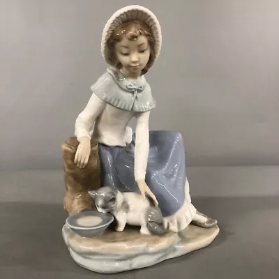 Buy Lladro Nao Milk For The Cat Figurine 0284 Girl Hat Blue Ornament -FPL -CP • 19.99£