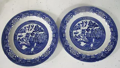 Buy Vintage Wood & Sons Woods Ware  Blue Willow  Two 23cm Dinner Plates • 8.99£