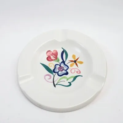 Buy Poole Pottery Colourful Ashtray Retro Floral White Painted Made In England 12cm • 18£