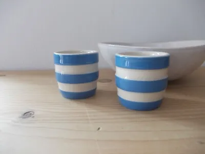 Buy The Original Cornish Blue TG Green Egg Cup X 2 Blue And White Stripe • 19.99£